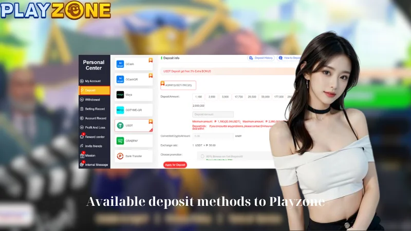 Available deposit methods to Playzone